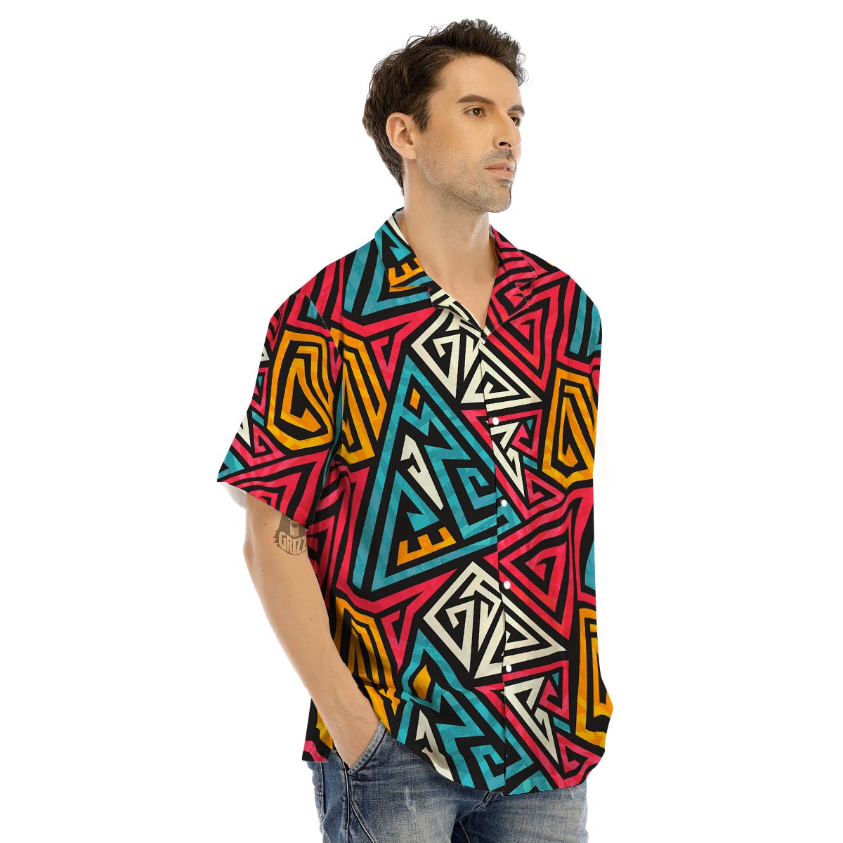 Graffiti geometric seamless pattern Men’s Hawaiian Shirt-grizzshop