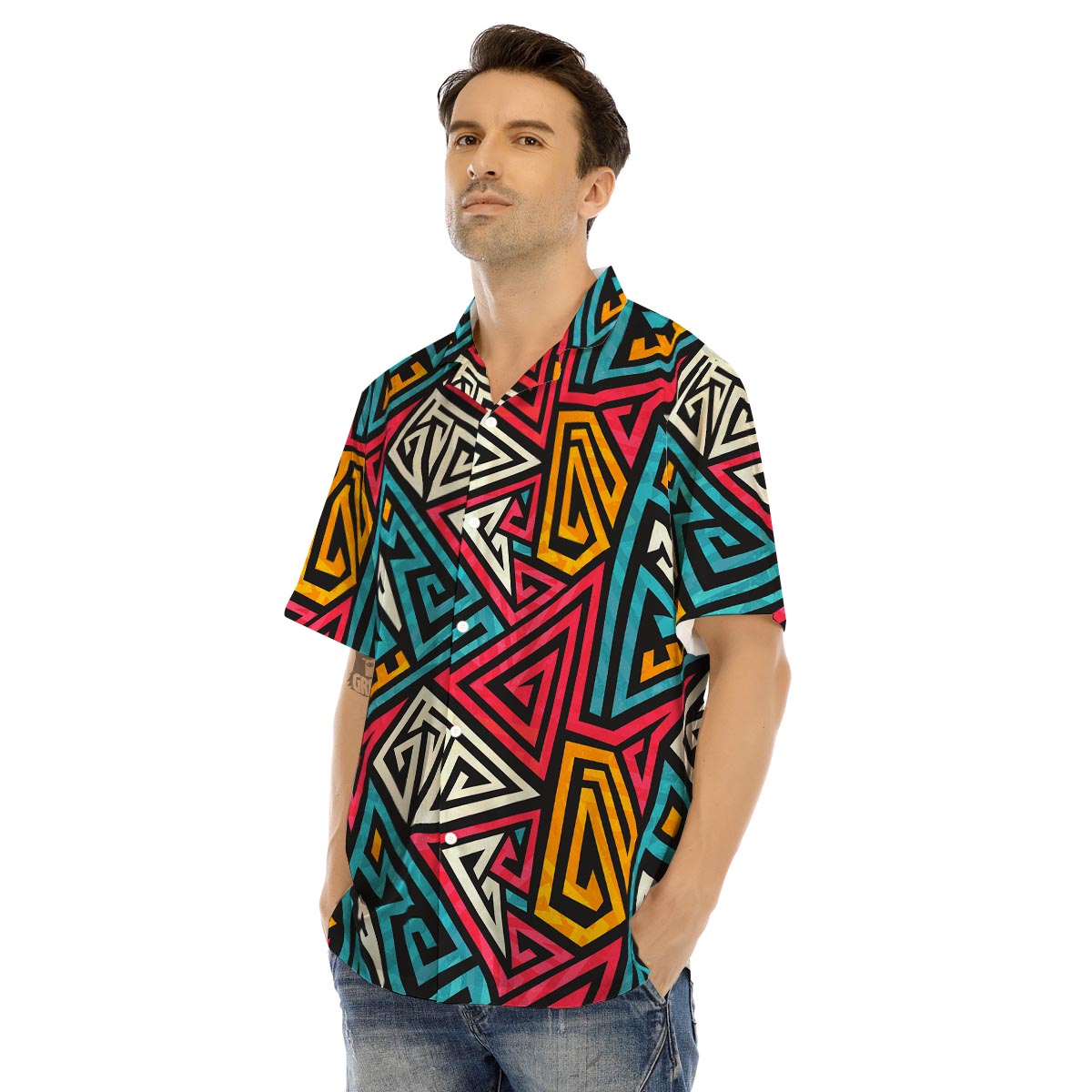 Graffiti geometric seamless pattern Men’s Hawaiian Shirt-grizzshop