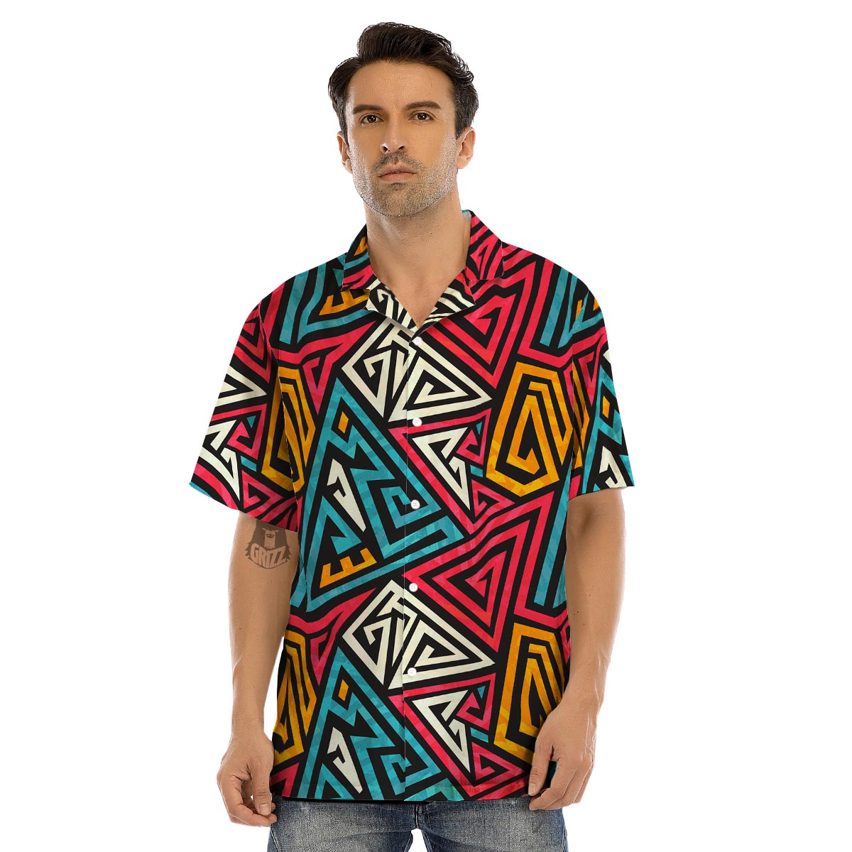 Graffiti geometric seamless pattern Men’s Hawaiian Shirt-grizzshop