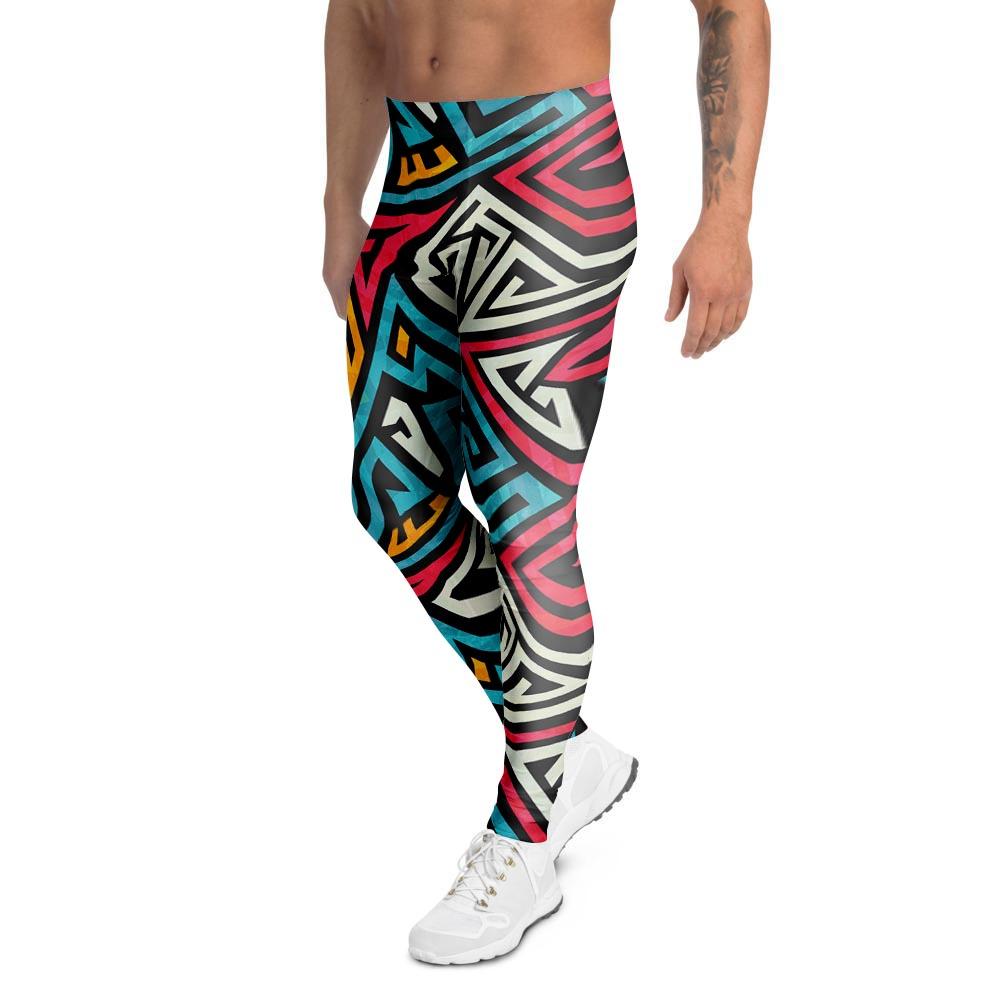 Graffiti geometric seamless pattern Men's Leggings-grizzshop