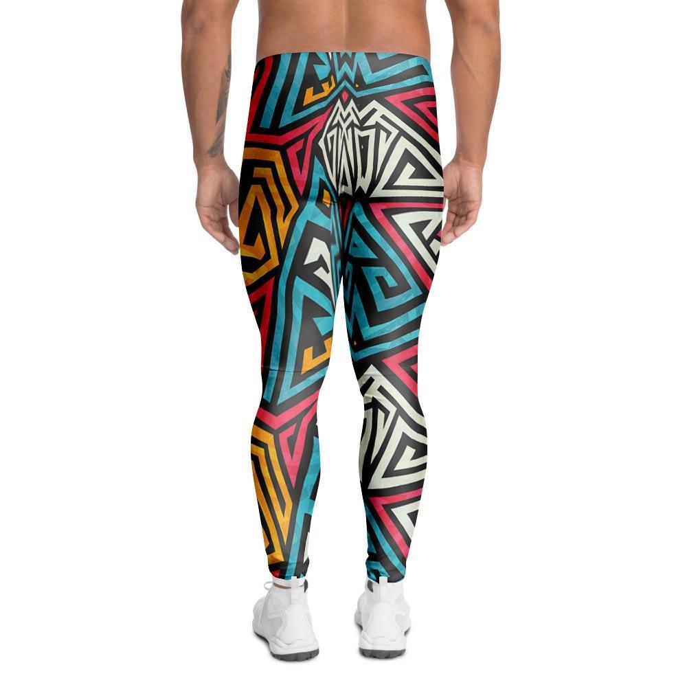 Graffiti geometric seamless pattern Men's Leggings-grizzshop