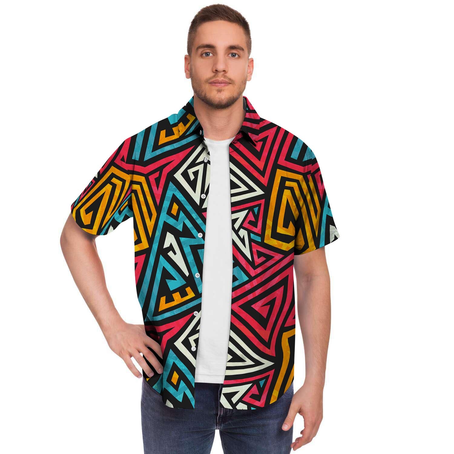 Graffiti geometric seamless pattern Men's Short Sleeve Shirt-grizzshop