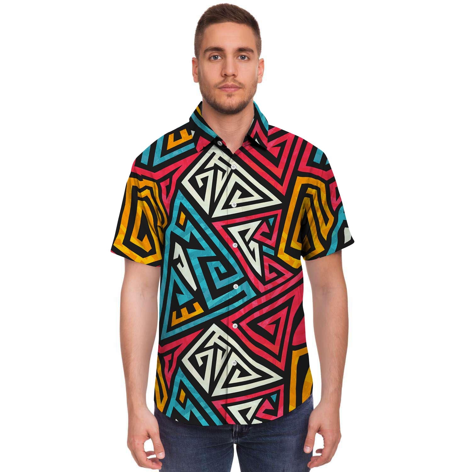 Graffiti geometric seamless pattern Men's Short Sleeve Shirt-grizzshop