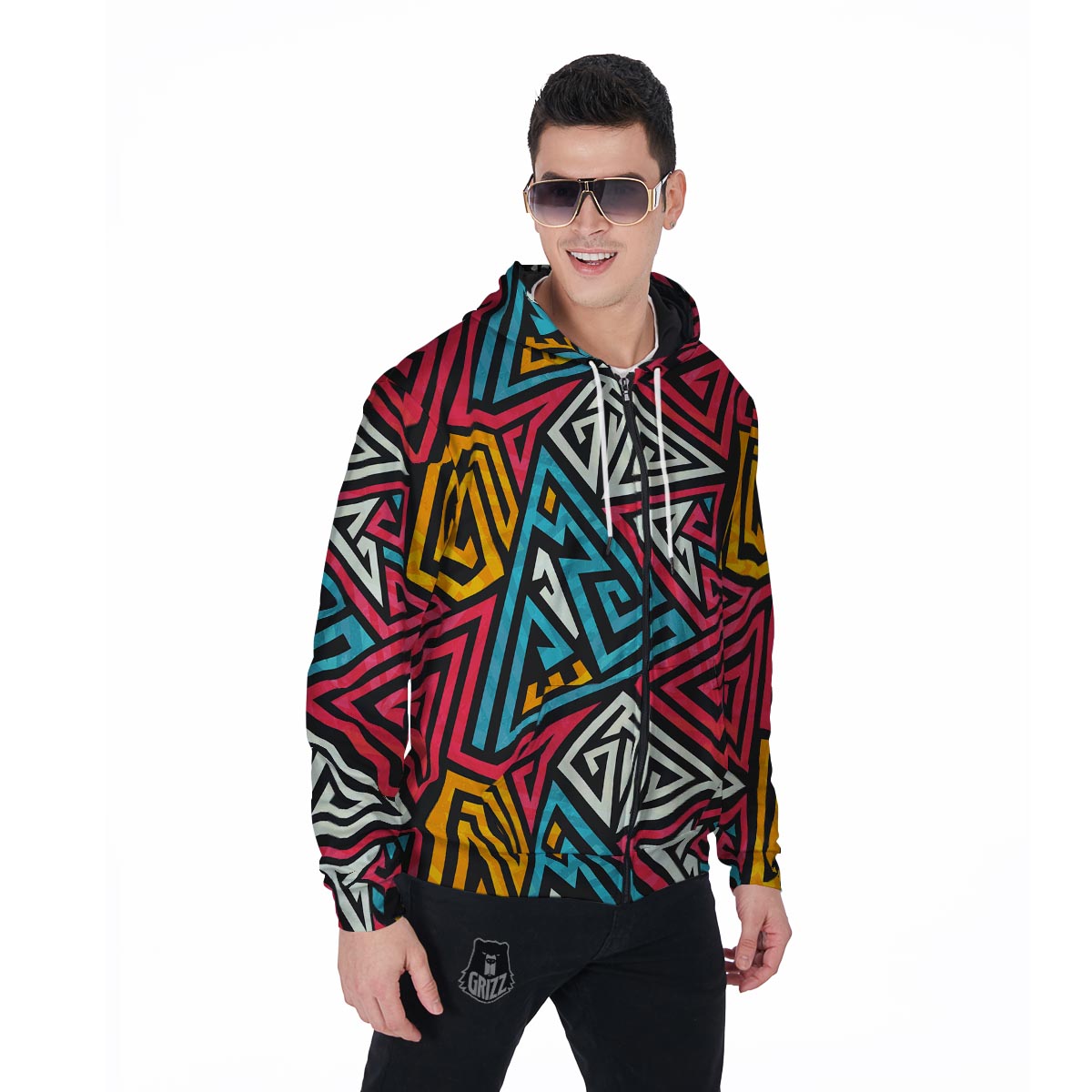 Graffiti geometric seamless pattern Men's Zip Up Hoodie-grizzshop