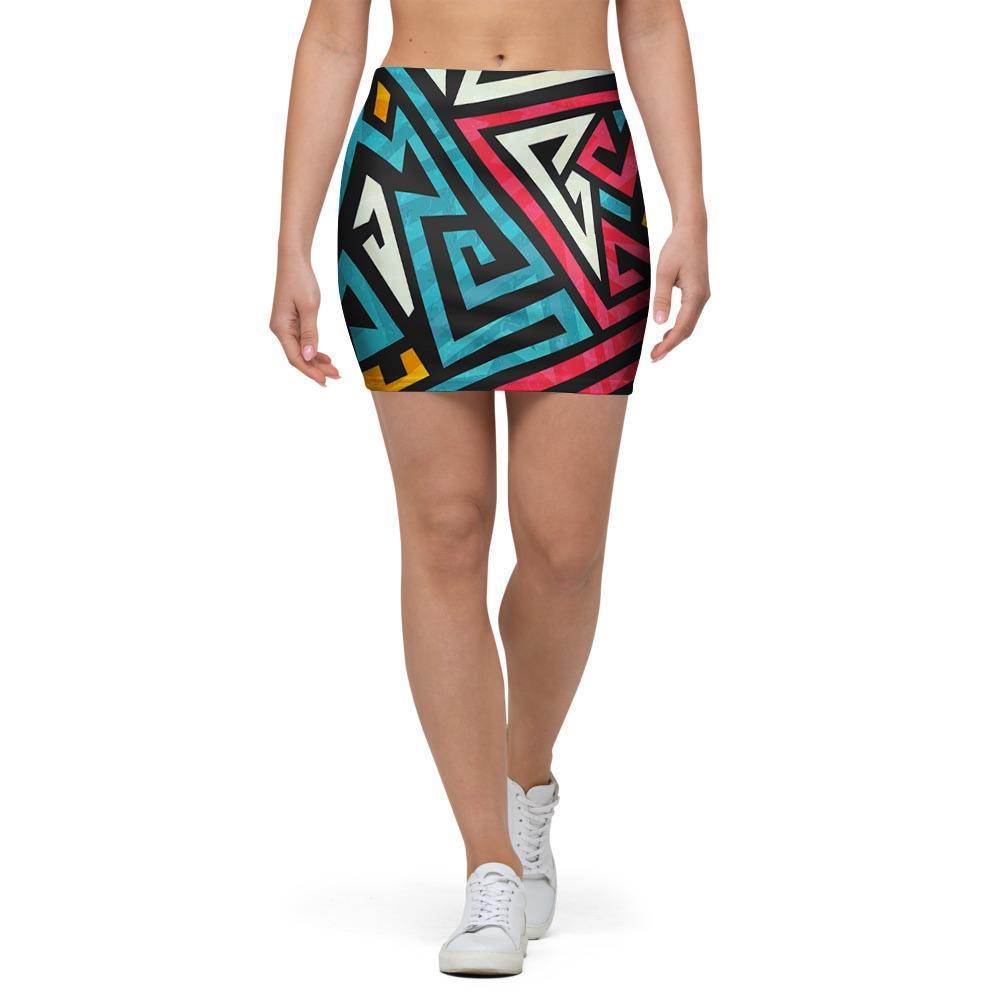 Graffiti geometric seamless pattern Mini Skirt-grizzshop