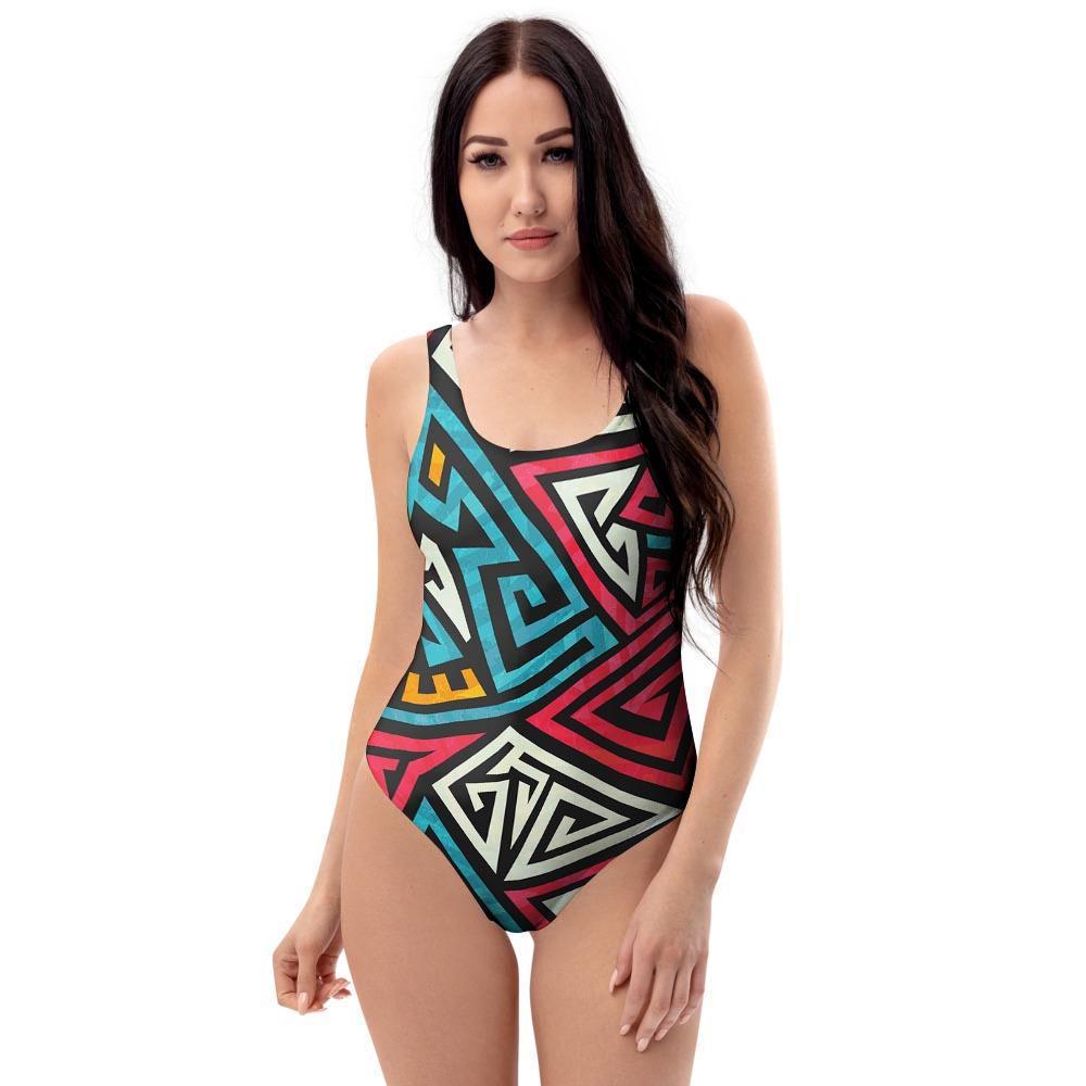 Graffiti geometric seamless pattern One Piece Swimsuite-grizzshop