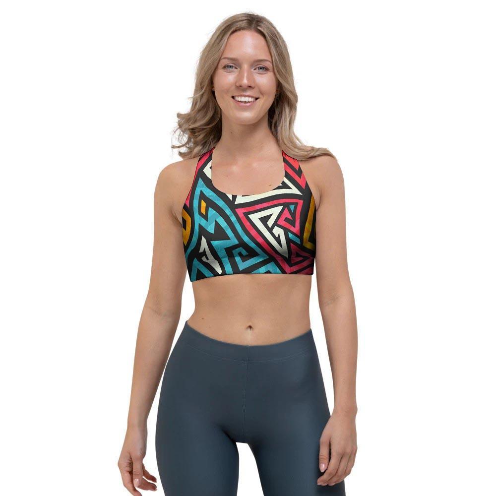 Graffiti geometric seamless pattern Sports Bra-grizzshop