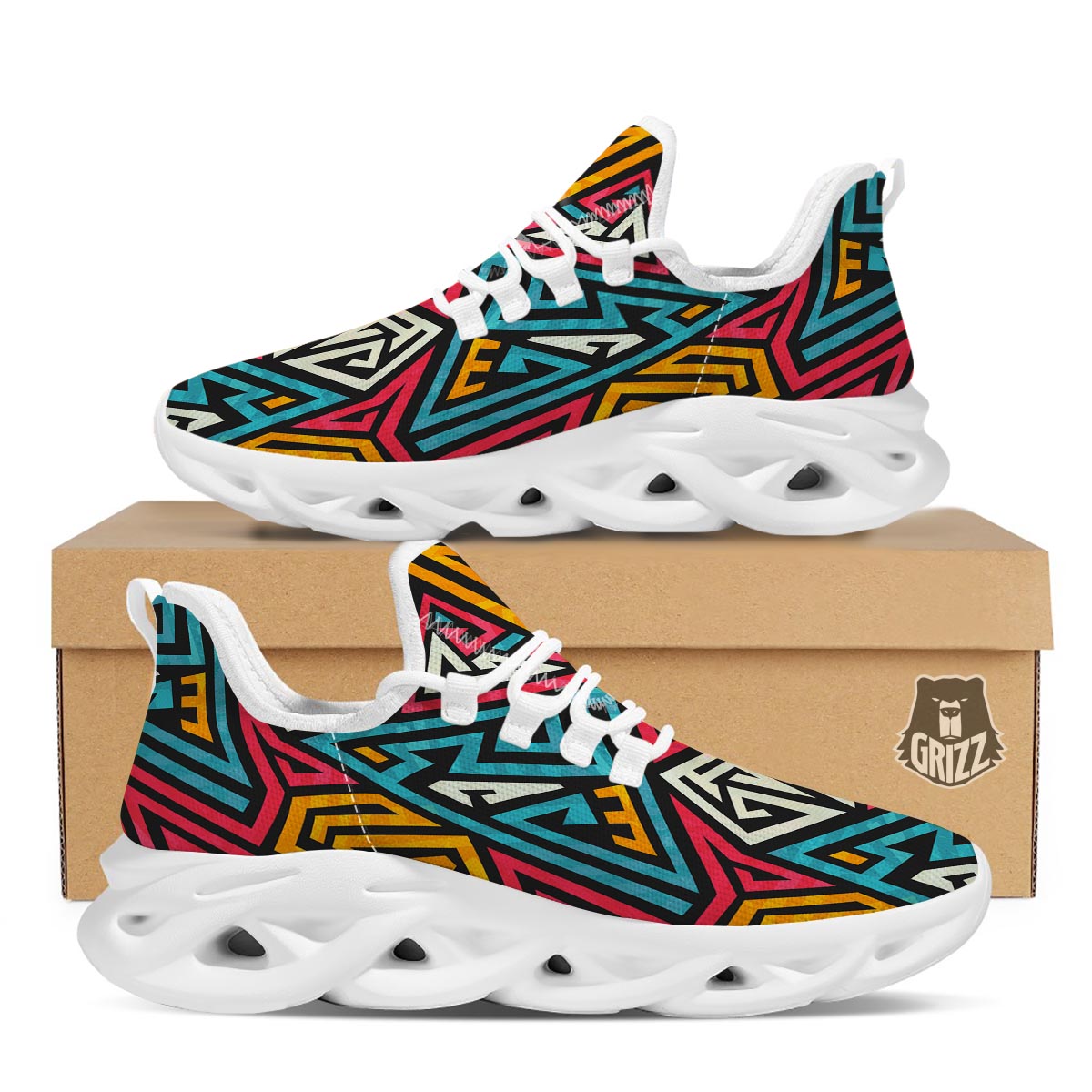 Graffiti geometric seamless pattern White Running Shoes-grizzshop