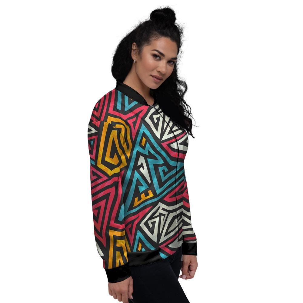 Graffiti geometric seamless pattern Women's Bomber Jacket-grizzshop