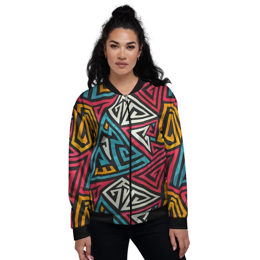 Graffiti geometric seamless pattern Women's Bomber Jacket-grizzshop