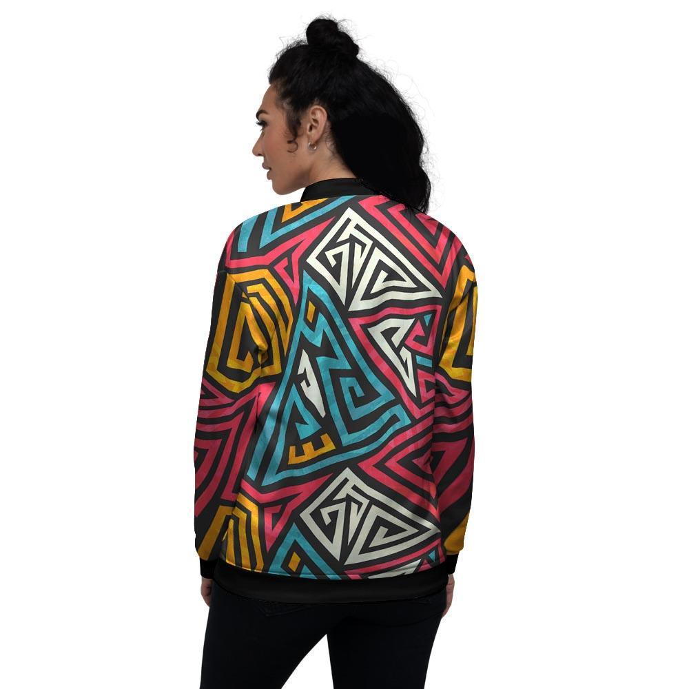 Graffiti geometric seamless pattern Women's Bomber Jacket-grizzshop