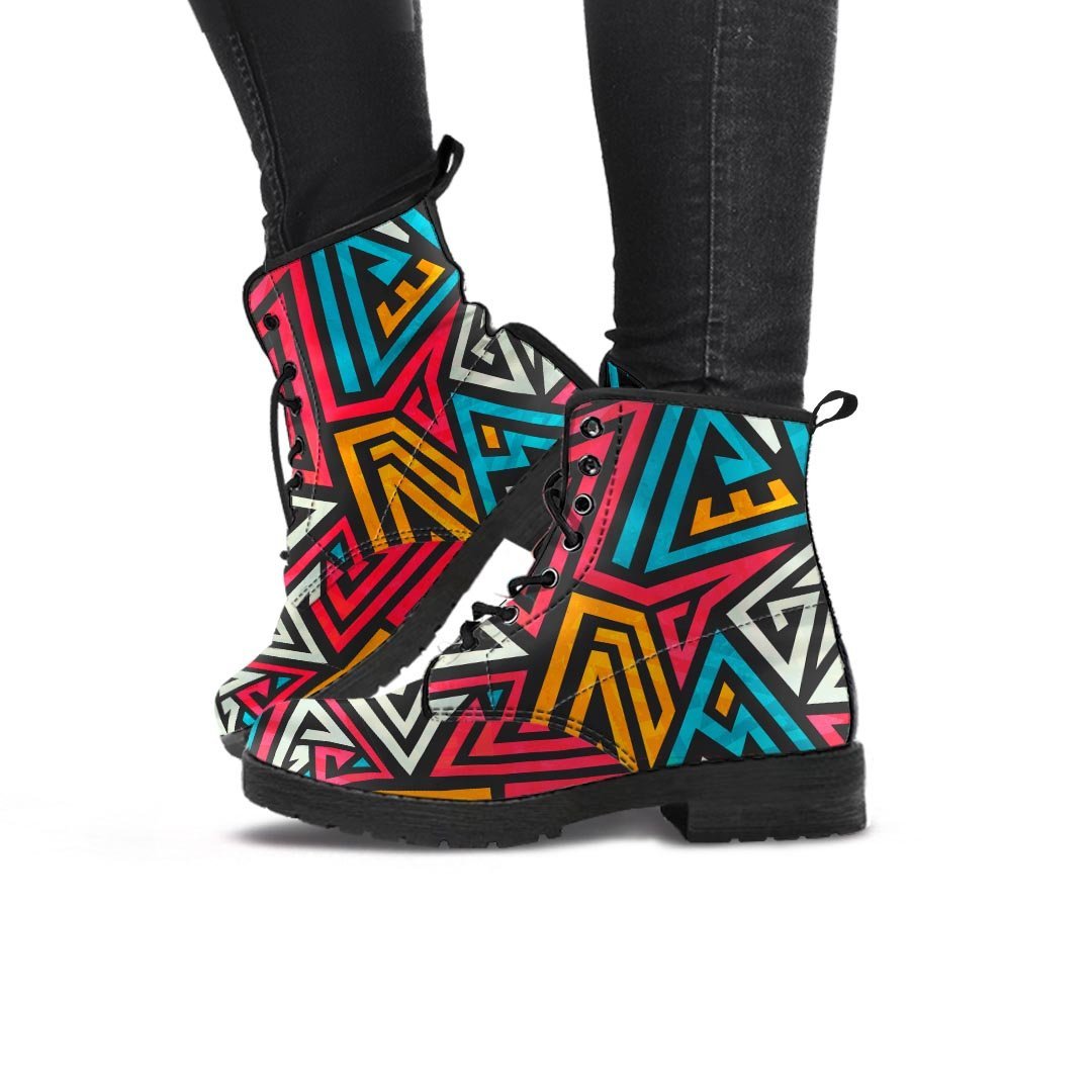 Graffiti geometric seamless pattern Women's Boots-grizzshop