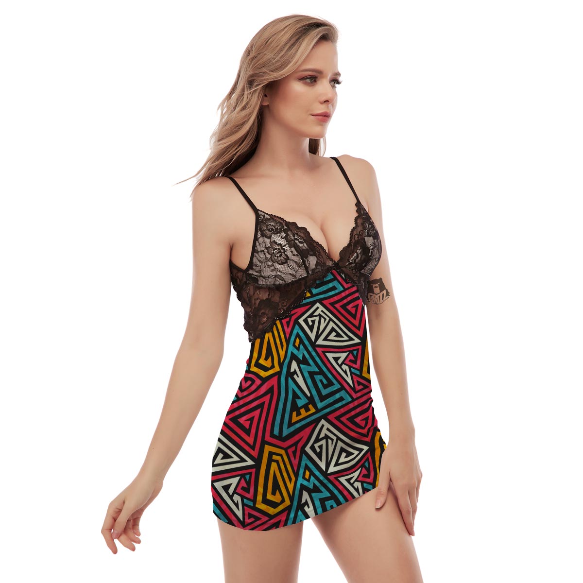 Graffiti geometric seamless pattern Women's Sexy Night Dress-grizzshop