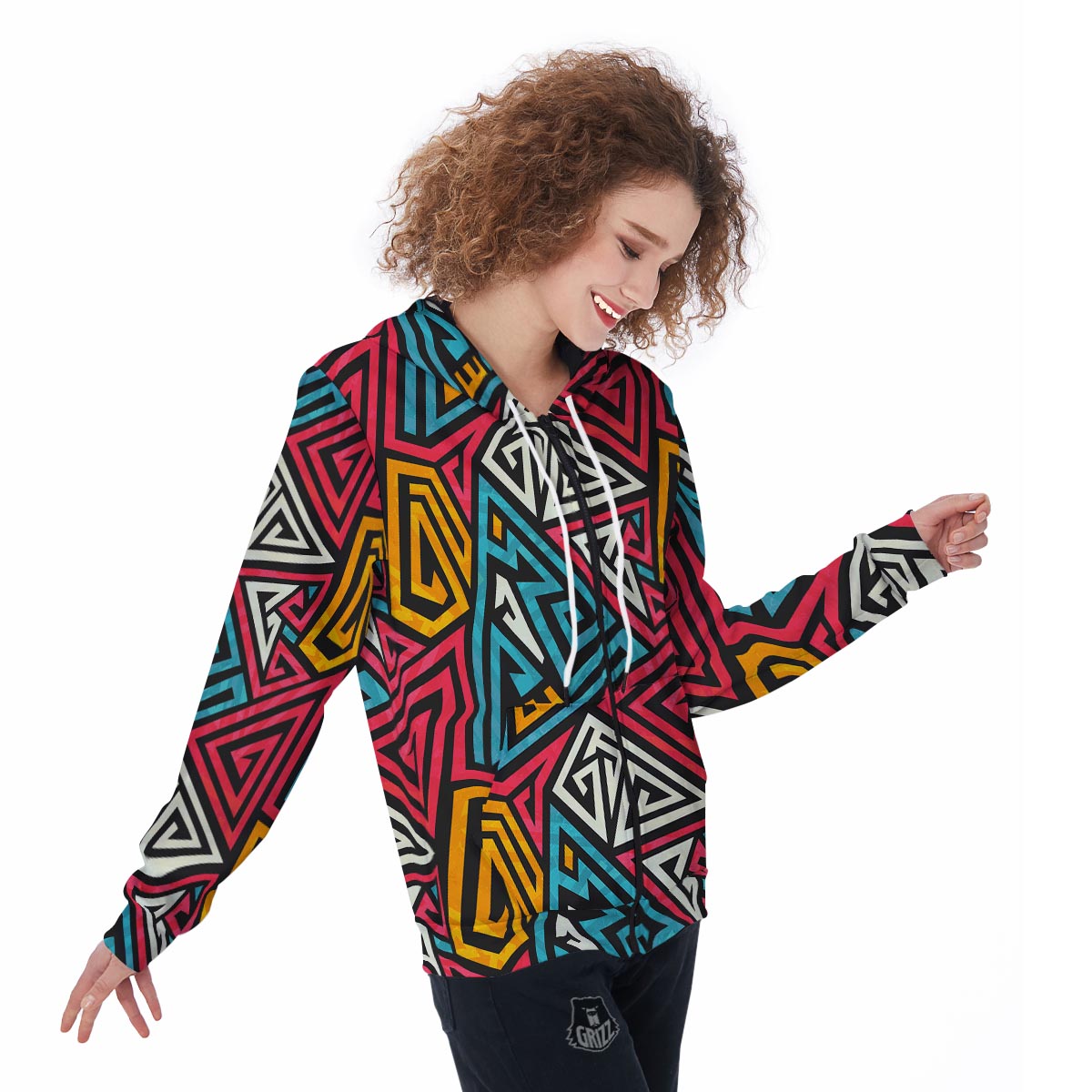 Graffiti geometric seamless pattern Women's Zip Up Hoodie-grizzshop