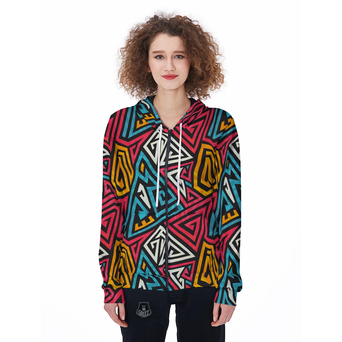 Graffiti geometric seamless pattern Women's Zip Up Hoodie-grizzshop