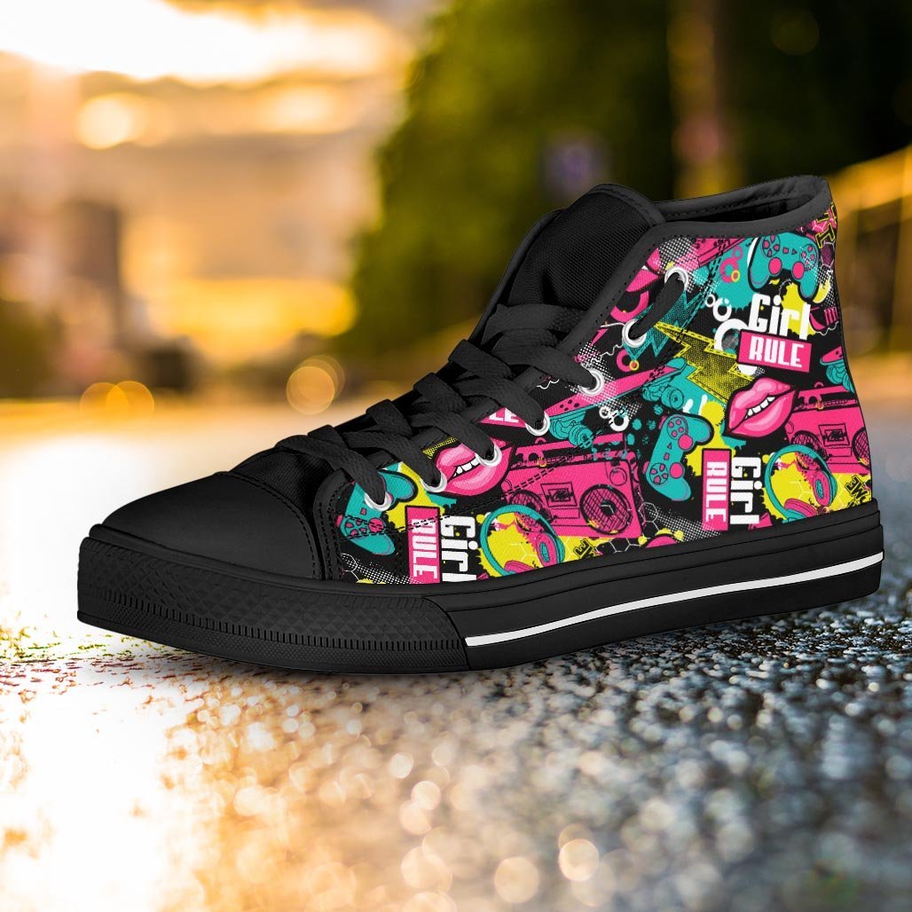 Graffiti Abstract Hiphop Lip Women's High Top Shoes-grizzshop