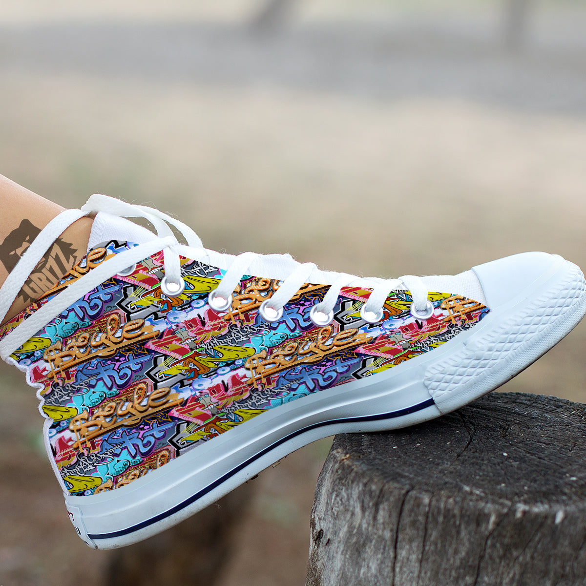 Graffity Street Art Print Pattern White High Top Shoes-grizzshop