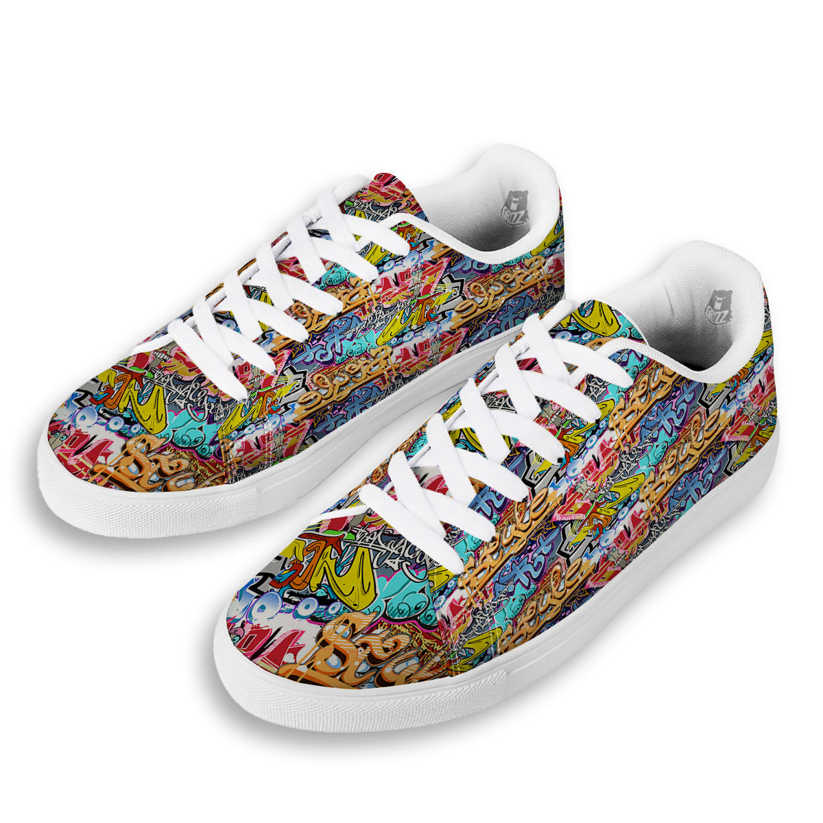 Graffity Street Art Print Pattern White Low Top Sneakers-grizzshop