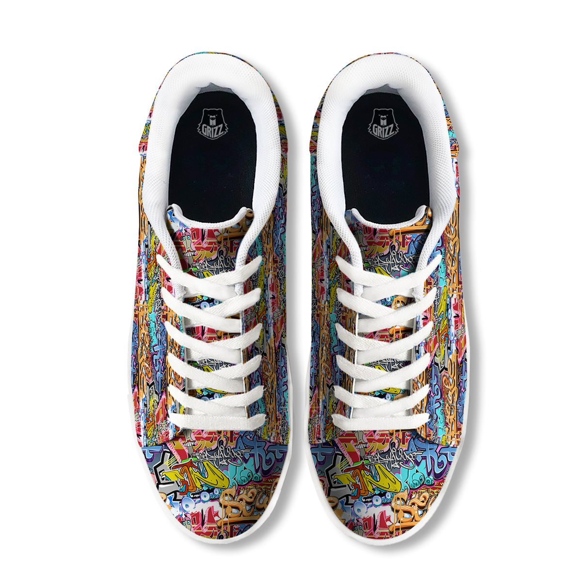 Graffity Street Art Print Pattern White Low Top Sneakers-grizzshop