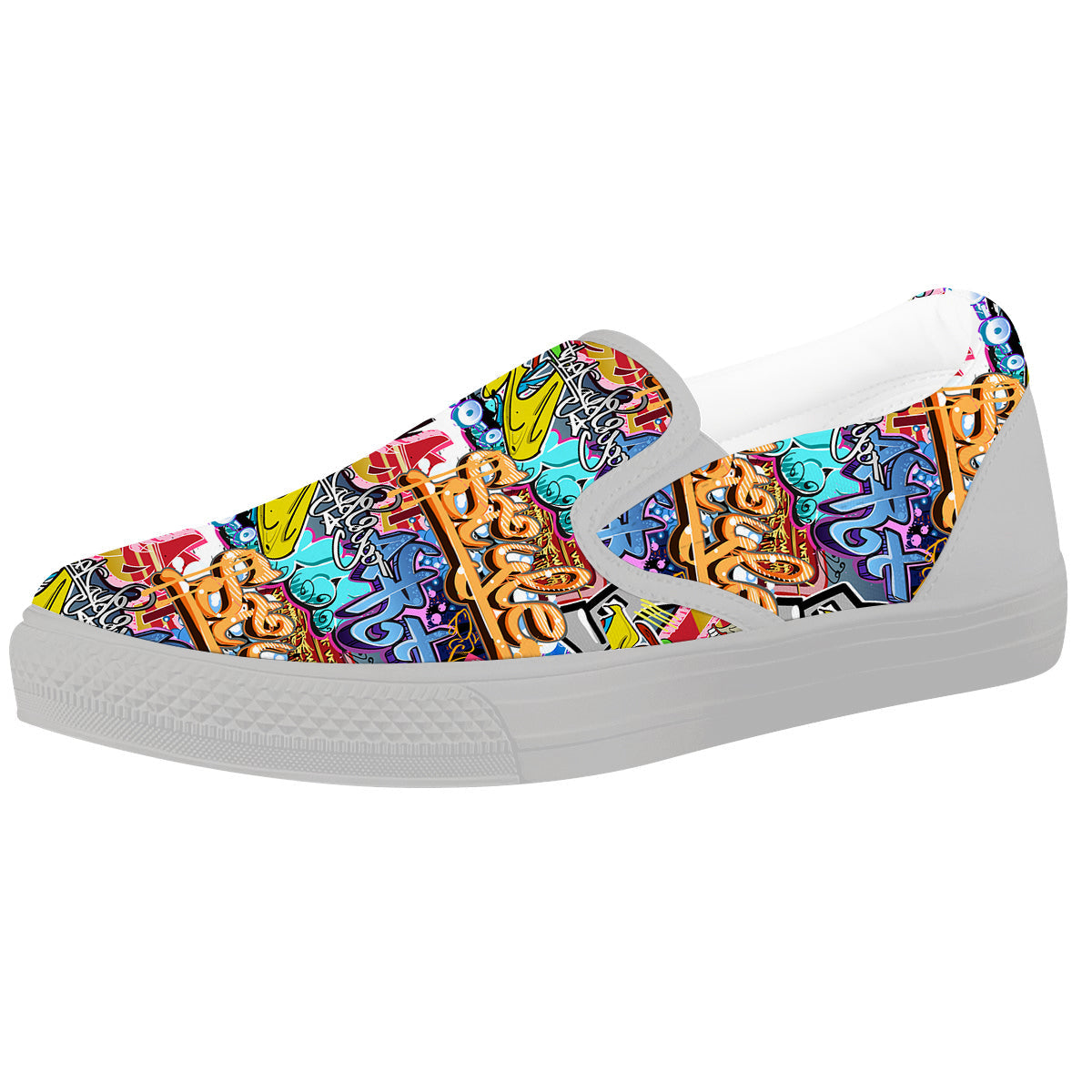 Graffity Street Art Print Pattern White Slip On Shoes-grizzshop