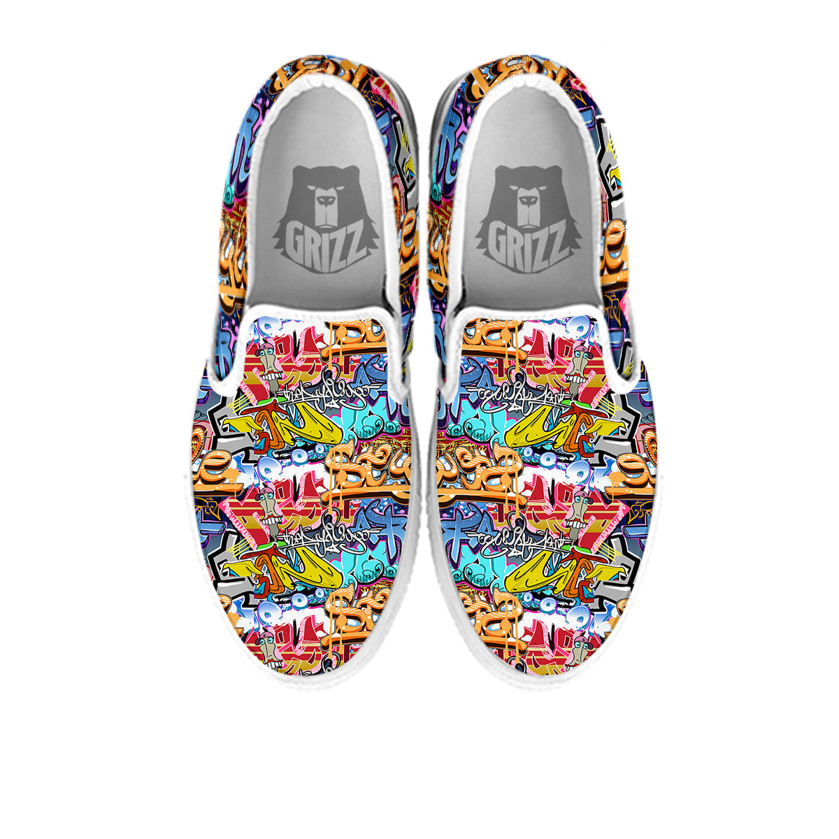 Graffity Street Art Print Pattern White Slip On Shoes-grizzshop