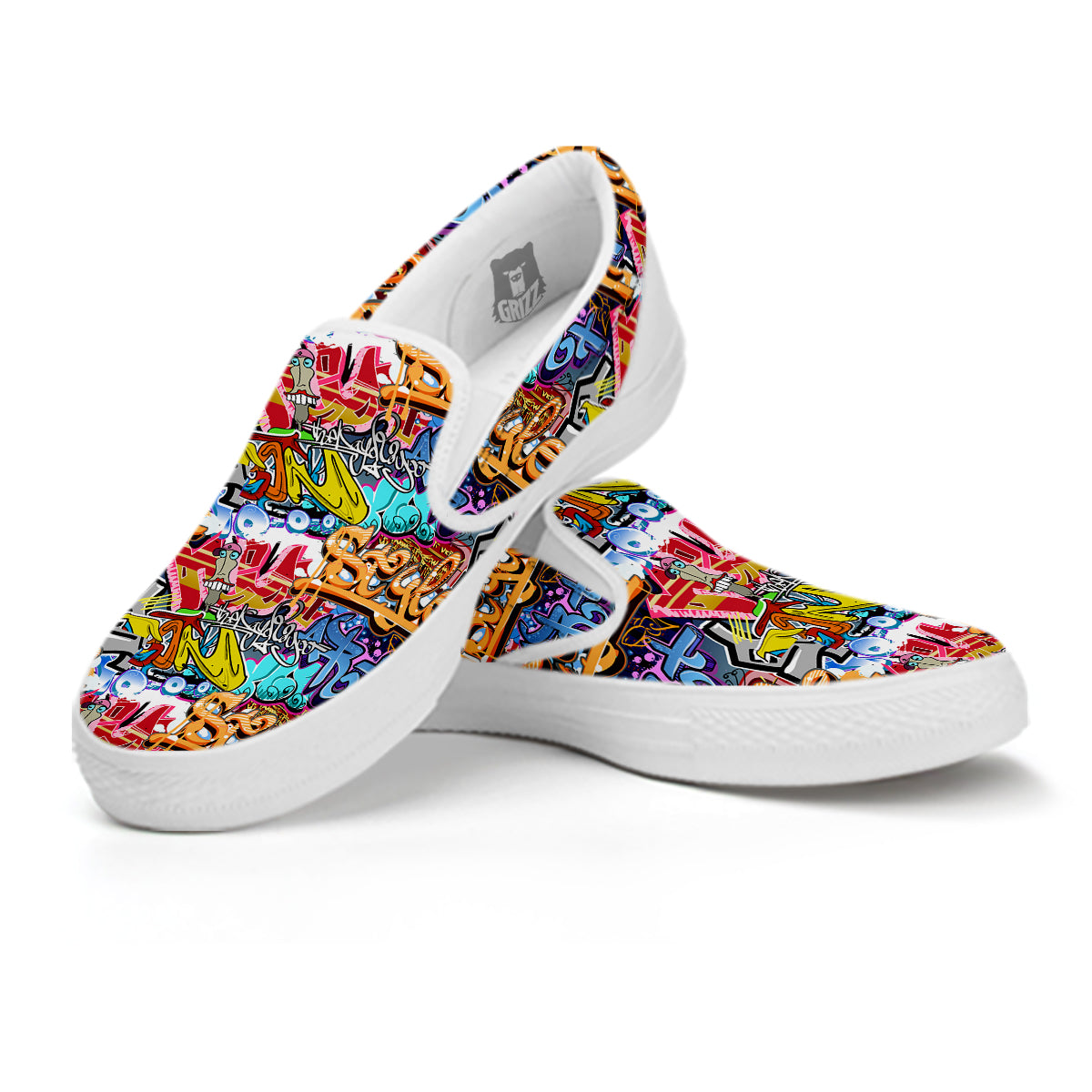 Graffity Street Art Print Pattern White Slip On Shoes-grizzshop