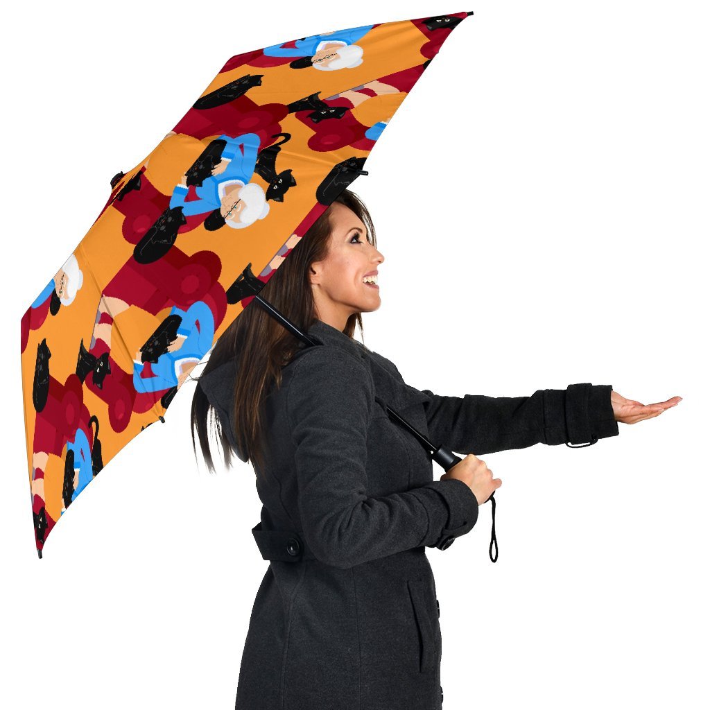 Grandma Nana Cat Pattern Print Automatic Foldable Umbrella-grizzshop