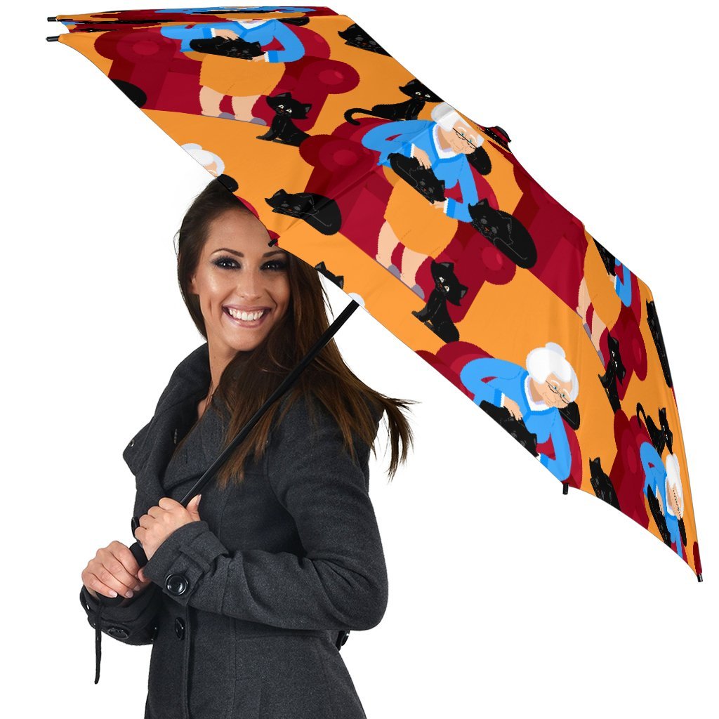 Grandma Nana Cat Pattern Print Automatic Foldable Umbrella-grizzshop