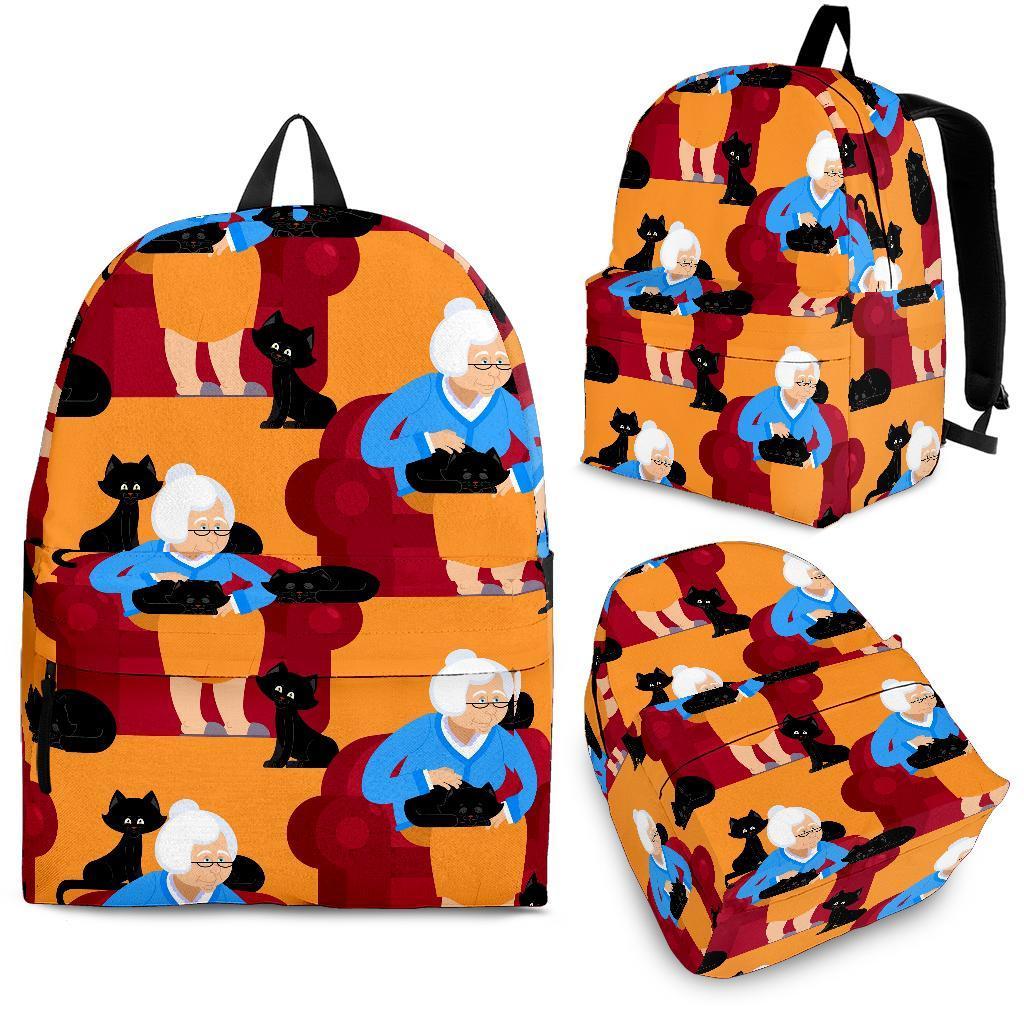 Grandma Nana Cat Pattern Print Backpack-grizzshop