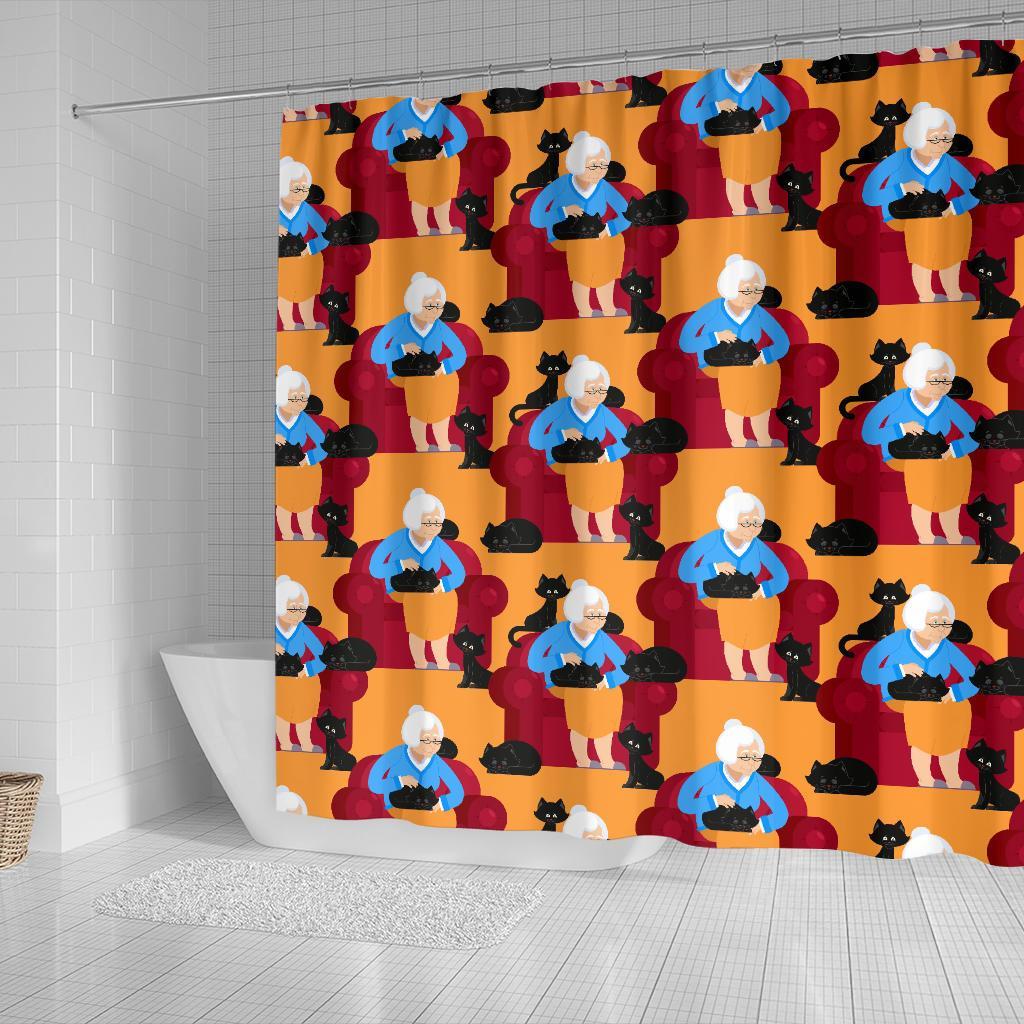 Grandma Nana Cat Pattern Print Bathroom Shower Curtain-grizzshop