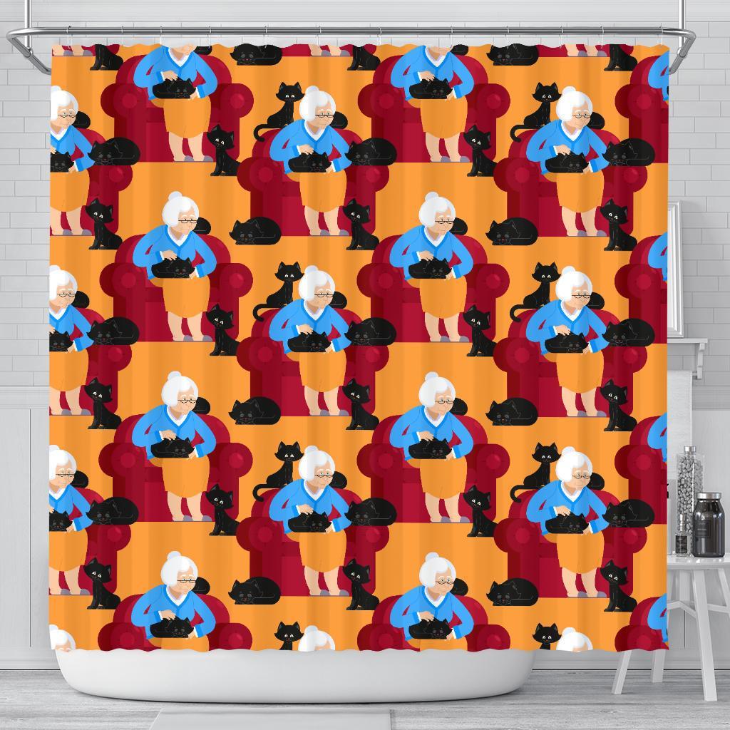 Grandma Nana Cat Pattern Print Bathroom Shower Curtain-grizzshop