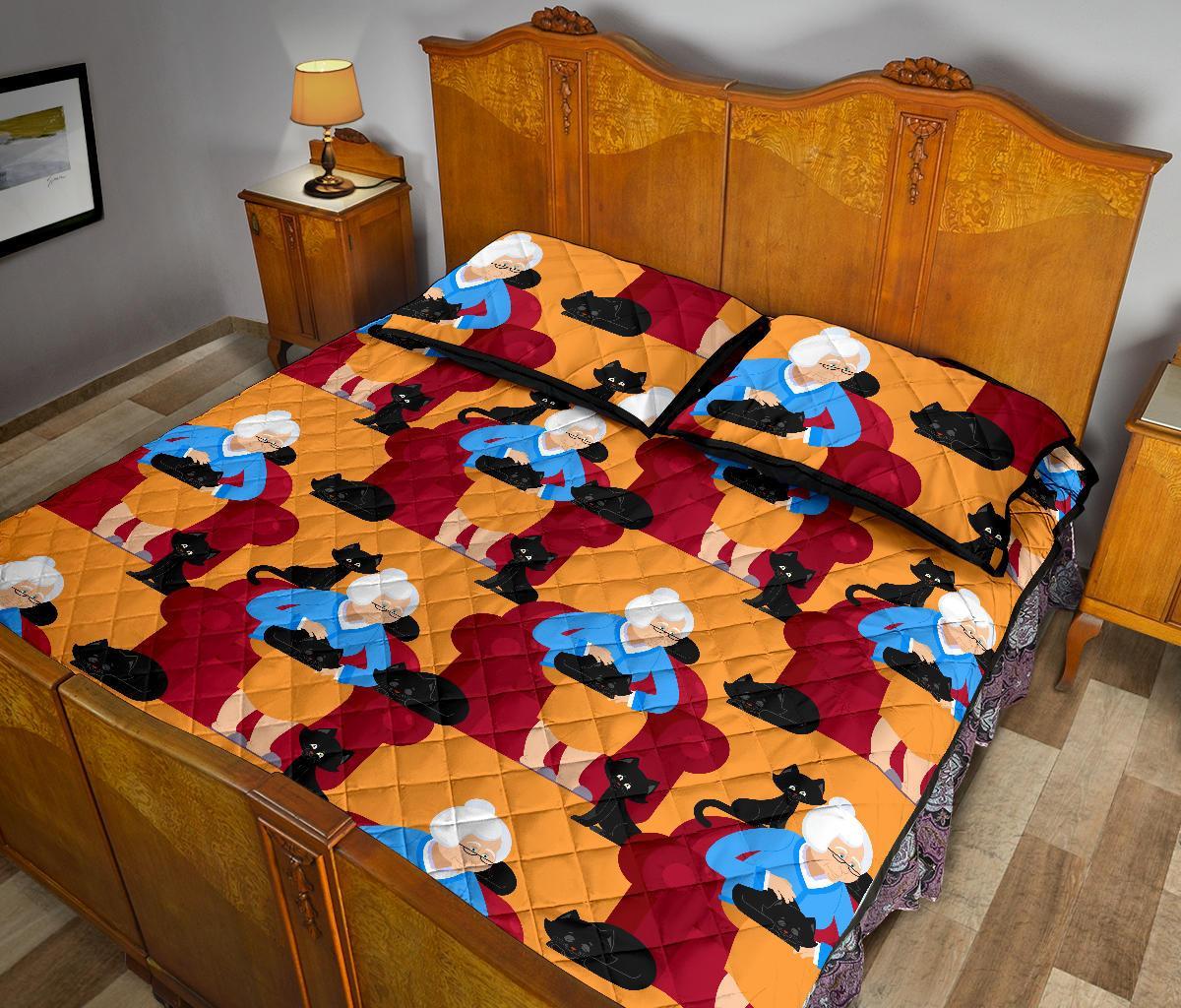 Grandma Nana Cat Pattern Print Bed Set Quilt-grizzshop