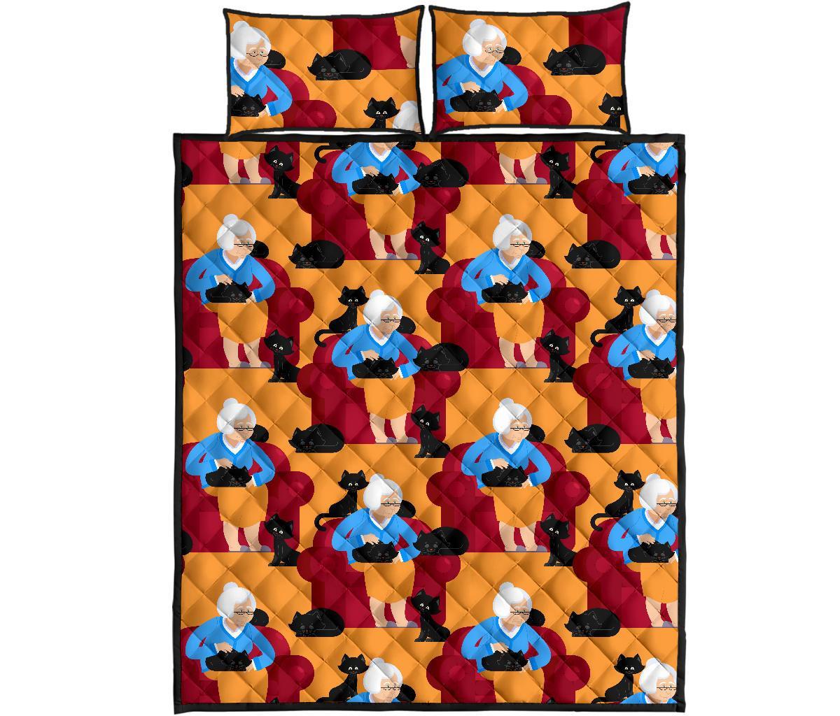 Grandma Nana Cat Pattern Print Bed Set Quilt-grizzshop