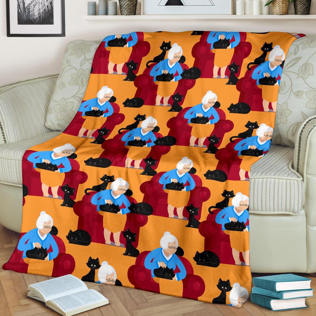 Grandma Nana Cat Pattern Print Blanket-grizzshop