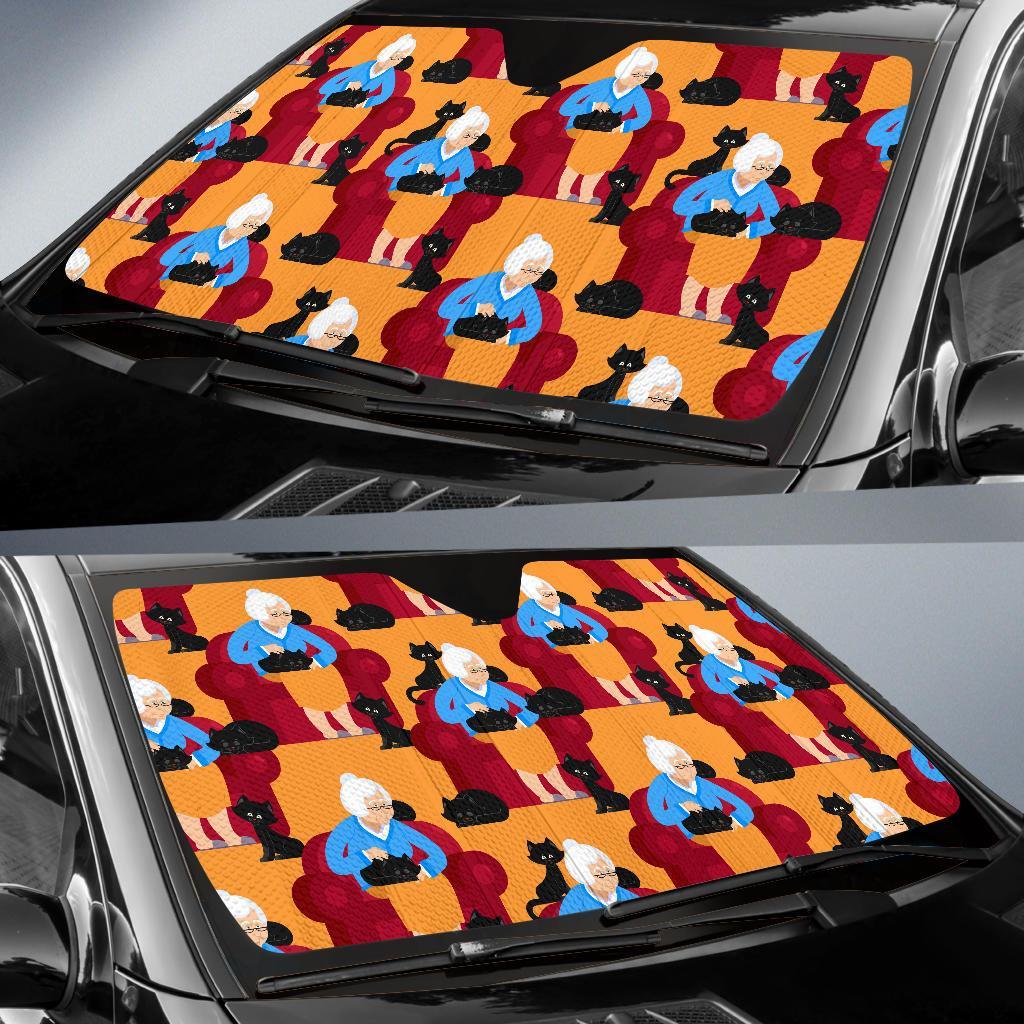 Grandma Nana Cat Pattern Print Car Sun Shade-grizzshop
