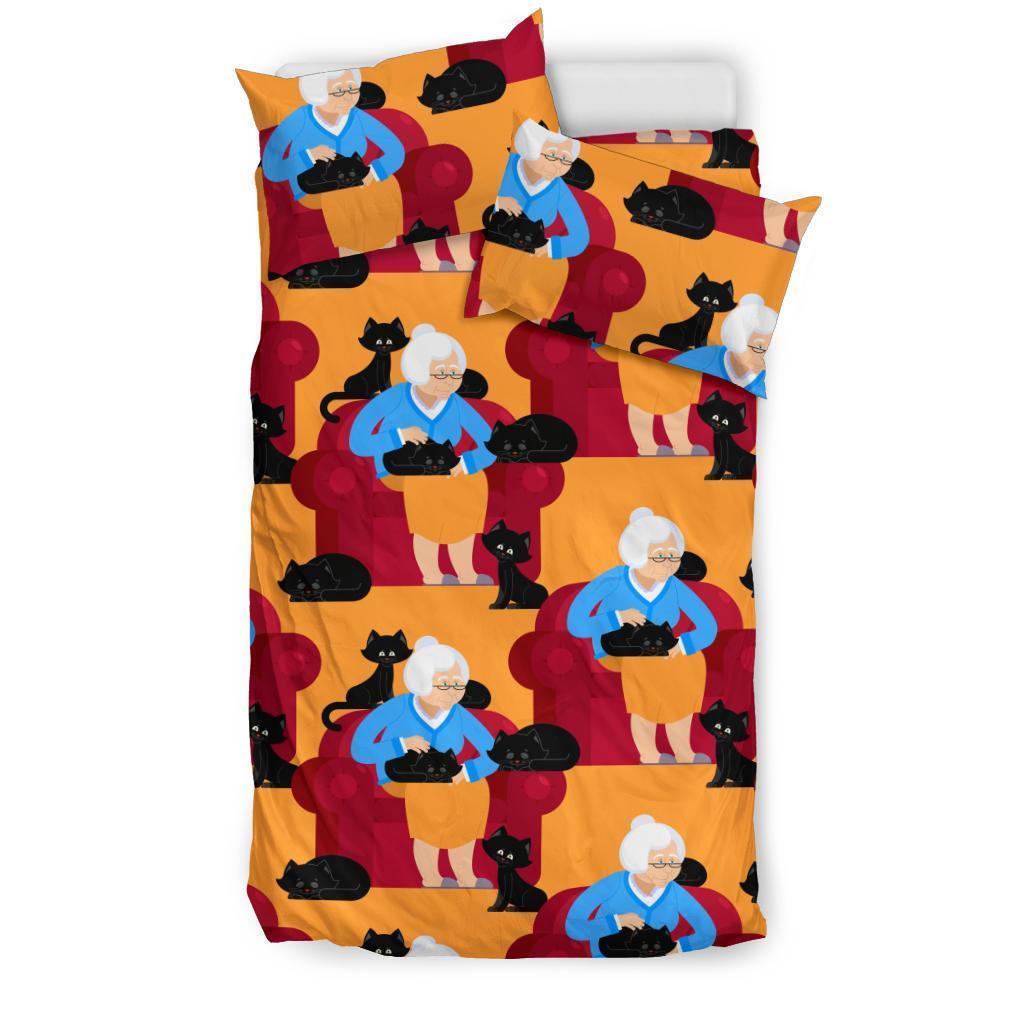 Grandma Nana Cat Pattern Print Duvet Cover Bedding Set-grizzshop
