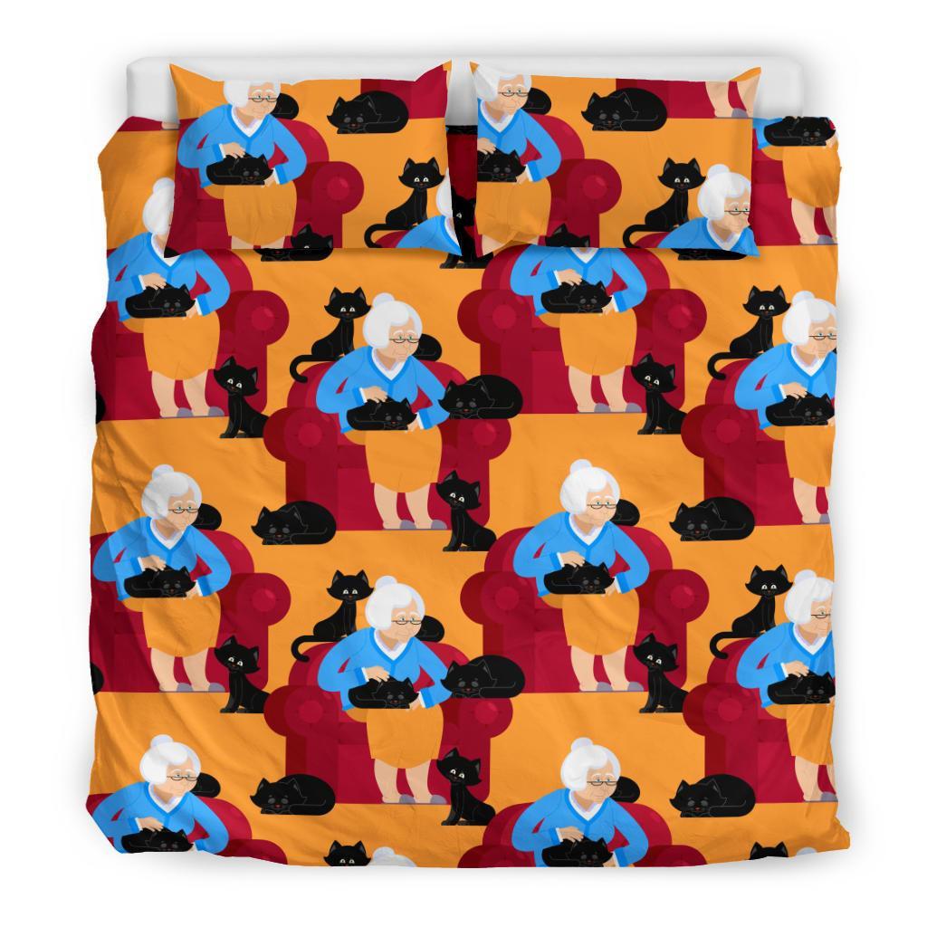 Grandma Nana Cat Pattern Print Duvet Cover Bedding Set-grizzshop