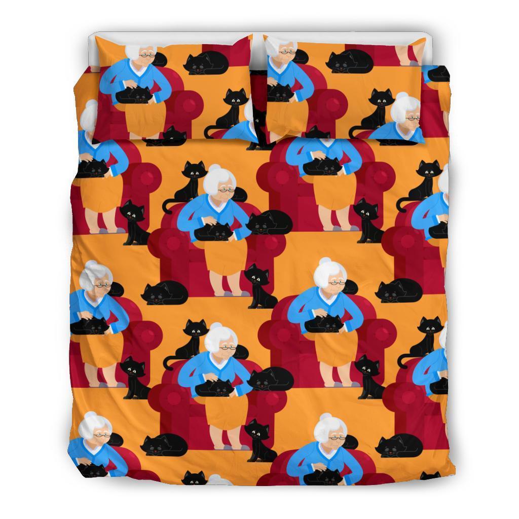 Grandma Nana Cat Pattern Print Duvet Cover Bedding Set-grizzshop