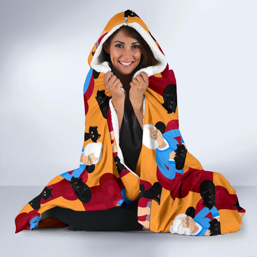 Grandma Nana Cat Pattern Print Hooded Blanket-grizzshop