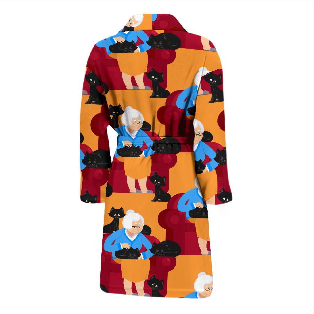 Grandma Nana Cat Pattern Print Men Long Robe-grizzshop