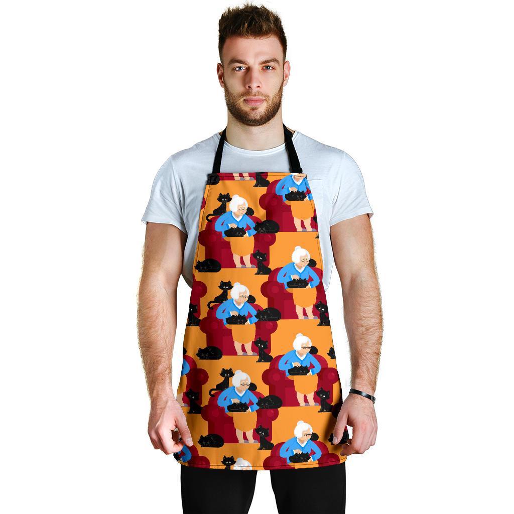 Grandma Nana Cat Pattern Print Men's Apron-grizzshop