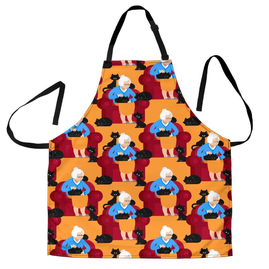 Grandma Nana Cat Pattern Print Men's Apron-grizzshop