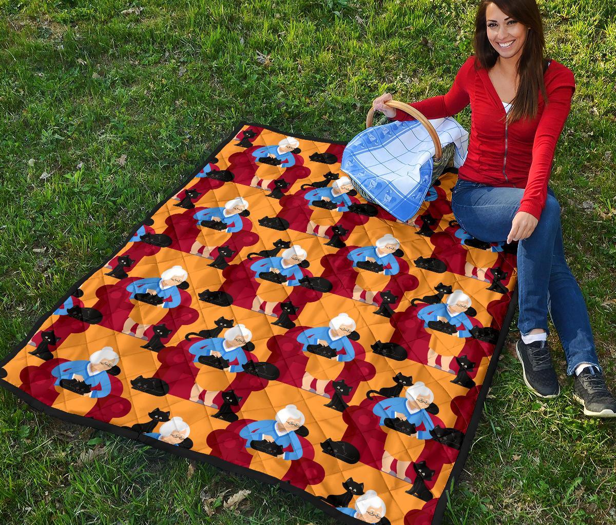 Grandma Nana Cat Pattern Print Quilt-grizzshop