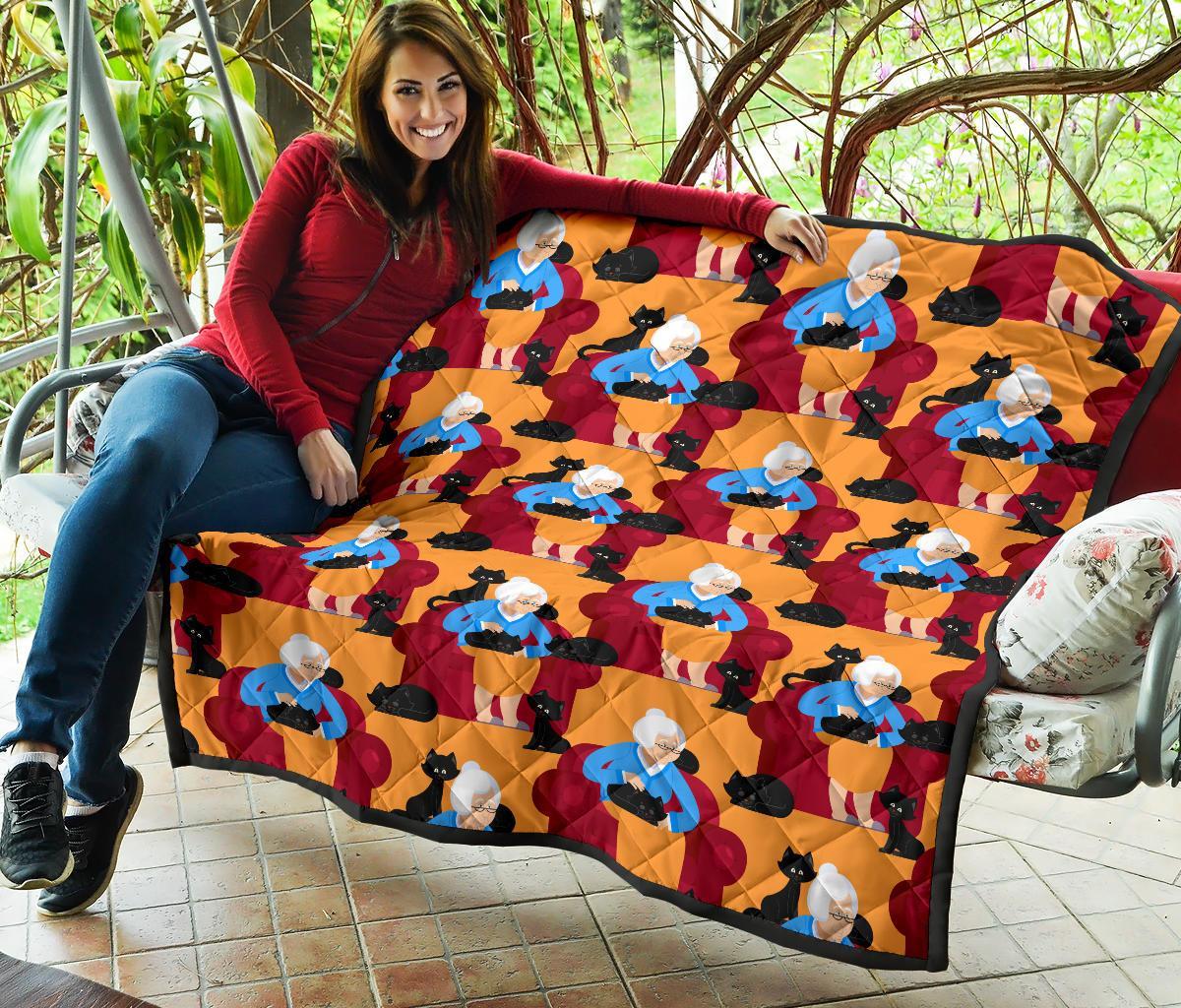 Grandma Nana Cat Pattern Print Quilt-grizzshop