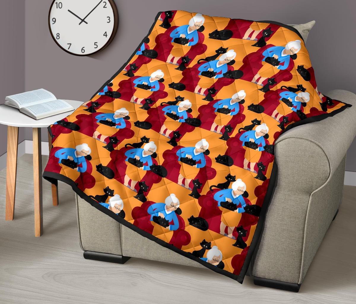 Grandma Nana Cat Pattern Print Quilt-grizzshop