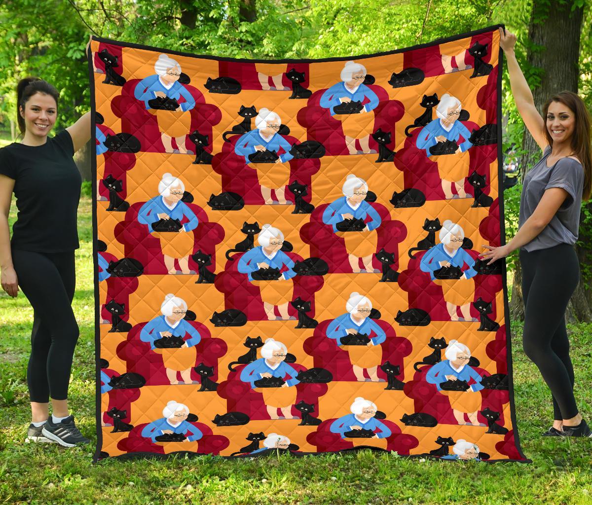 Grandma Nana Cat Pattern Print Quilt-grizzshop