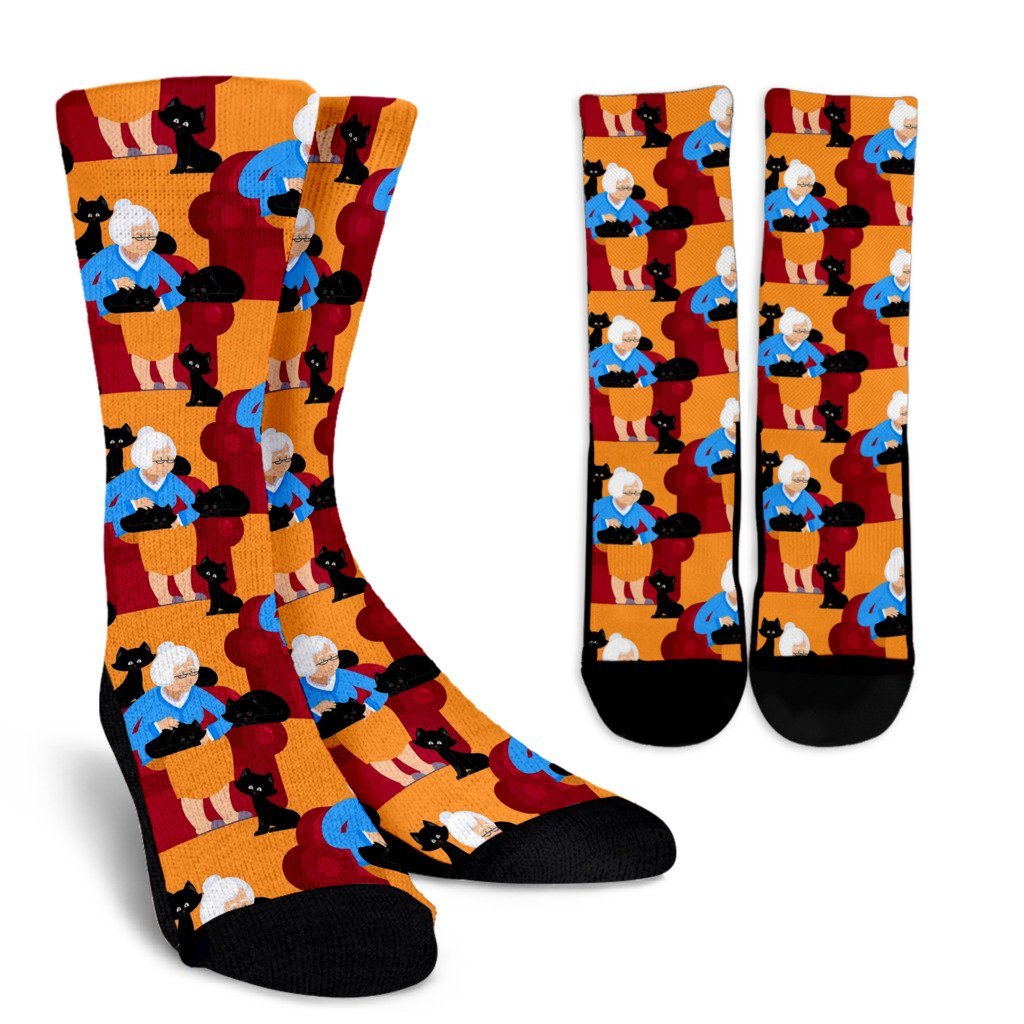 Grandma Nana Cat Pattern Print Unisex Crew Socks-grizzshop