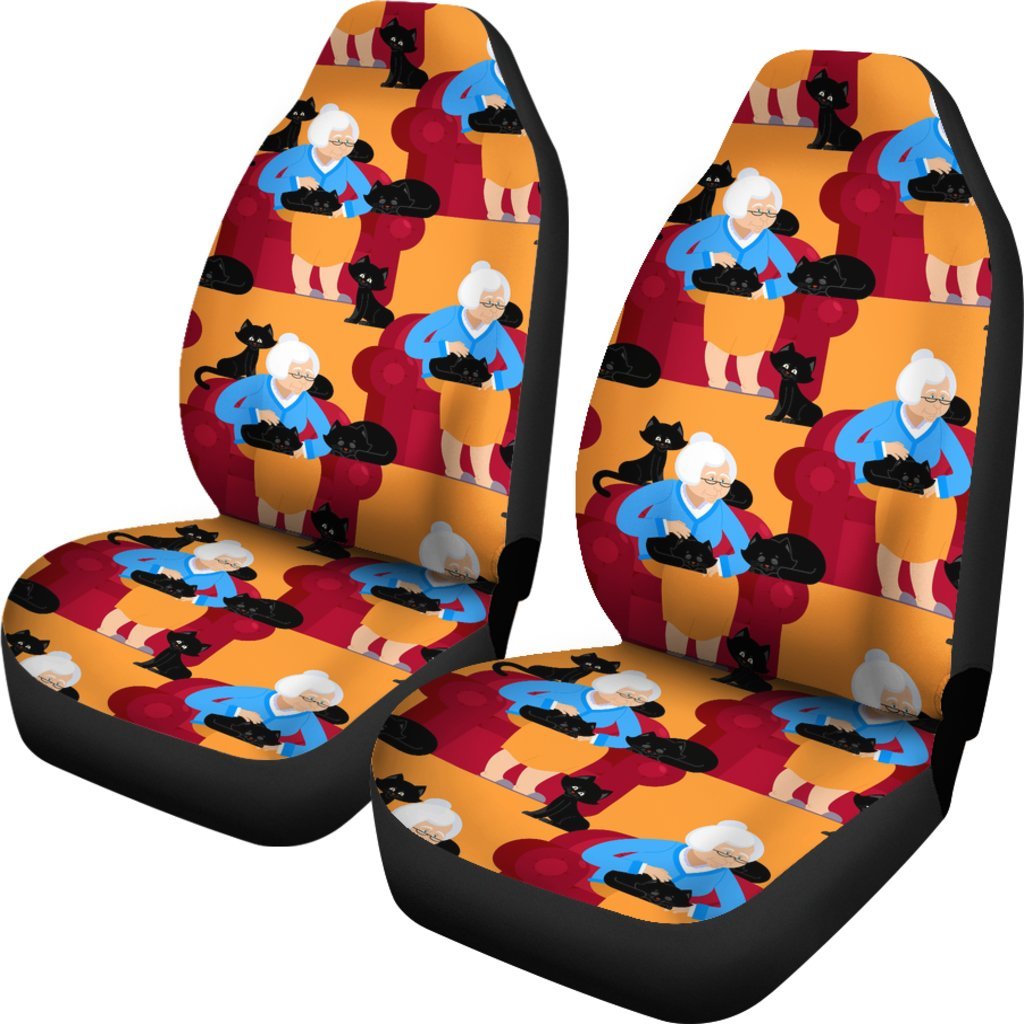 Grandma Nana Cat Pattern Print Universal Fit Car Seat Covers-grizzshop