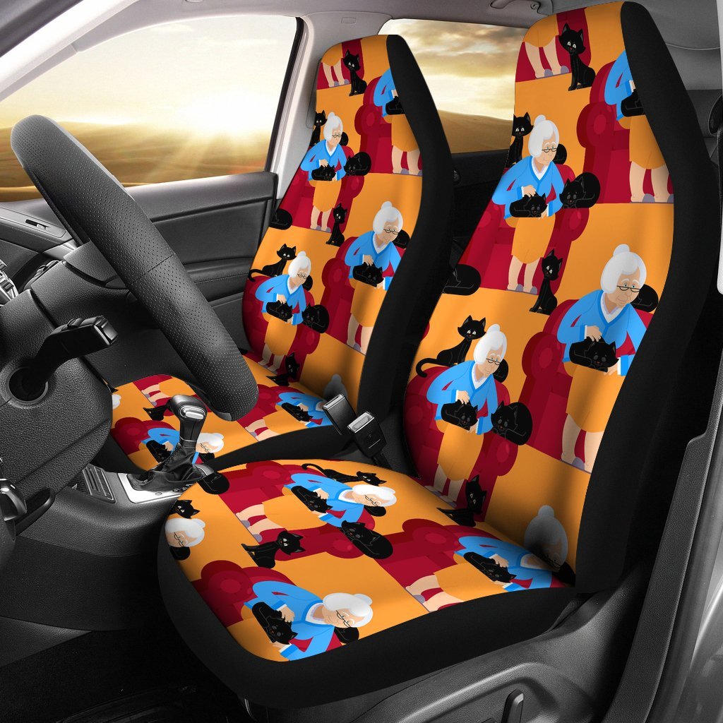 Grandma Nana Cat Pattern Print Universal Fit Car Seat Covers-grizzshop