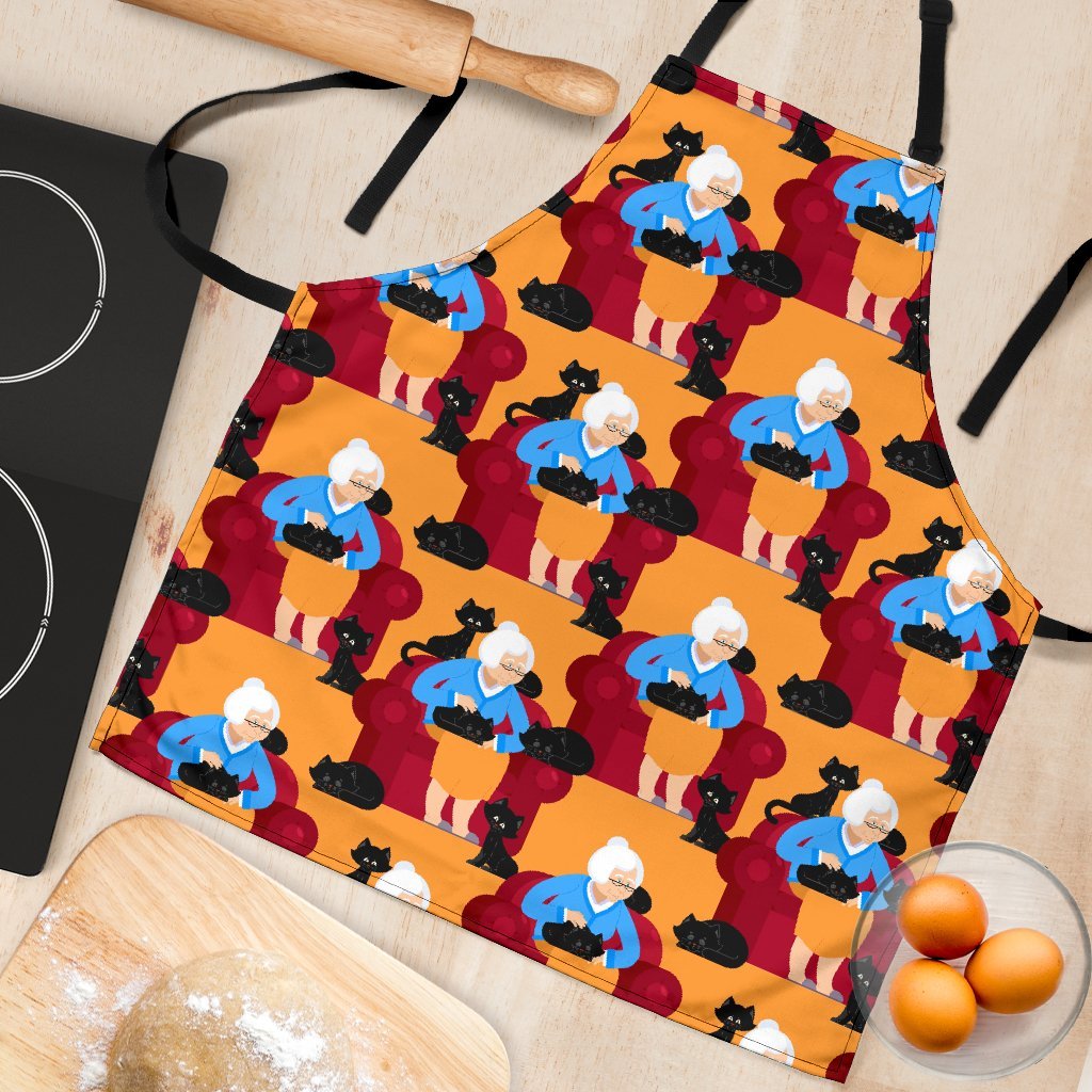Grandma Nana Cat Pattern Print Women's Apron-grizzshop